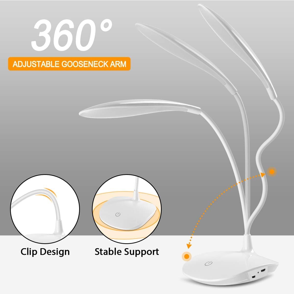 NAGFA SHOP USB Portable Eye-CareTable Lamp, 3 Light Modes Office Gooseneck Lamp, LED Desk Lamp, Touch Control, Used for Study, Drawing Board, Piano, Craft, Study,