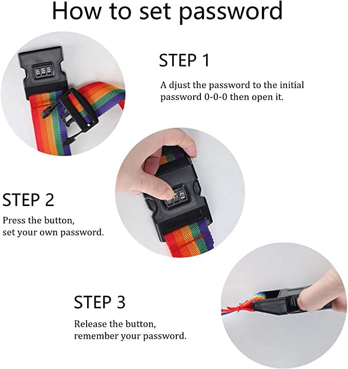 Luggage Suitcase Strap with Coded Lock Secure Lock Safe Belt Strap 1.7m baggage Belt Travel Rainbow Adjustable, Multi Color