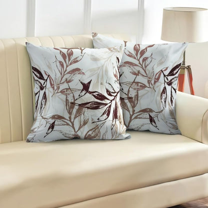 INtex CURTAINS HOUSE Printed Linen Velvet Cushion Covers, Throw Pillow Covers, Leaves Pattern Decorative Pillow Covers, Set of 2 Pieces Cafe x Brown 30W x 30L CM