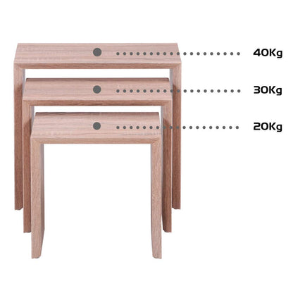 Nest of 3 Tables in Light Brown,Wood Coffee Table Set for Living Room, Multi-functionaLEnd Side Table, Stackable Space-Saving Modern Furniture, Versatile Design