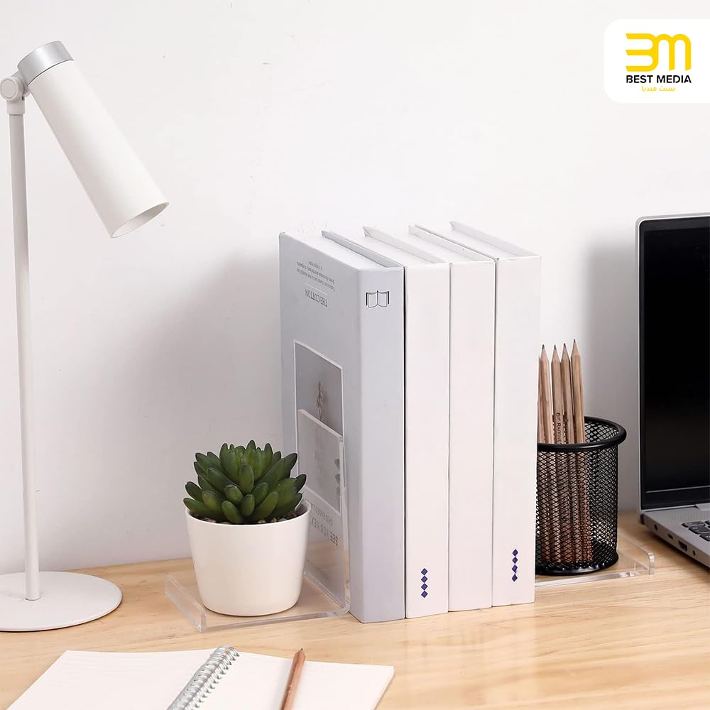 2-Piece Clear Acrylic Bookends Set, 10.4 x 8.9 x 12.5 cm L-Shaped Transparent Book Holders for Office, Home, Library, and Desk Shelf Display