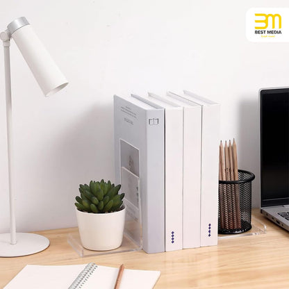 2-Piece Clear Acrylic Bookends Set, 10.4 x 8.9 x 12.5 cm L-Shaped Transparent Book Holders for Office, Home, Library, and Desk Shelf Display