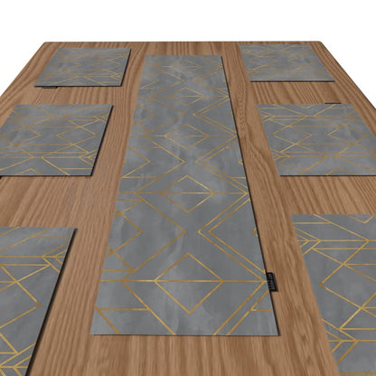 Grey Gold Canvas Placemats Set of 6, durable 45x30 cm washable table mats in Grey & Gold, featuring a chic metallic design for a modern and glamorous dining table presentation