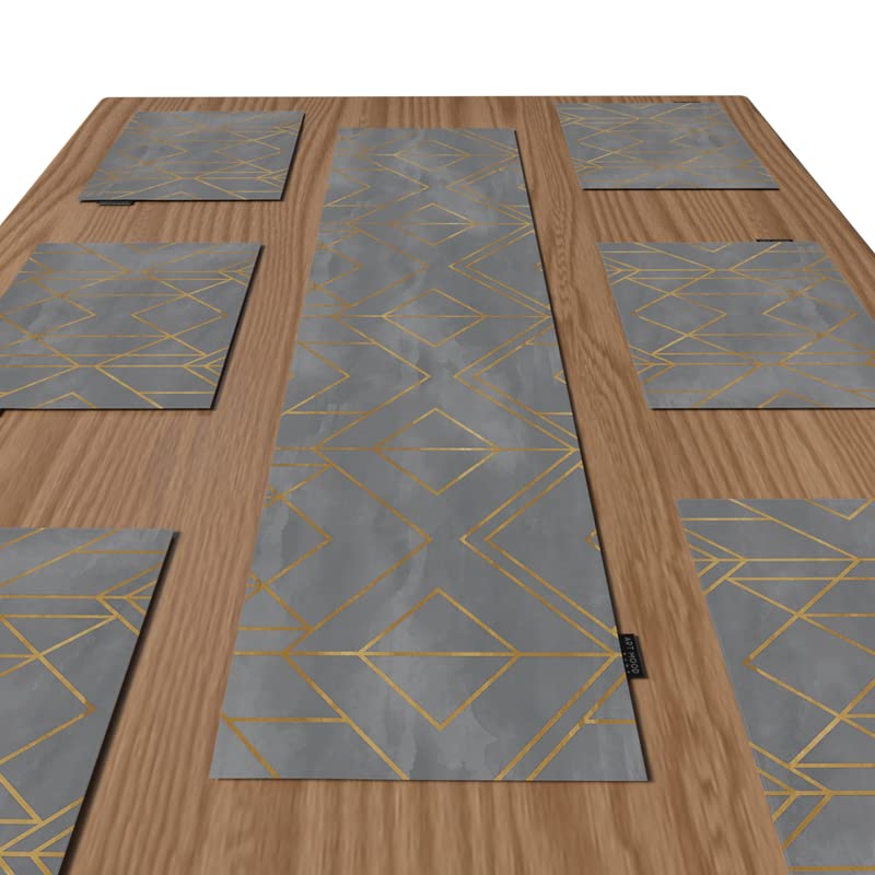Grey Gold Canvas Placemats Set of 6, modern 45x30 cm washable table mats in Grey & Gold, ideal for protecting your dining table while adding a touch of contemporary glamour and style