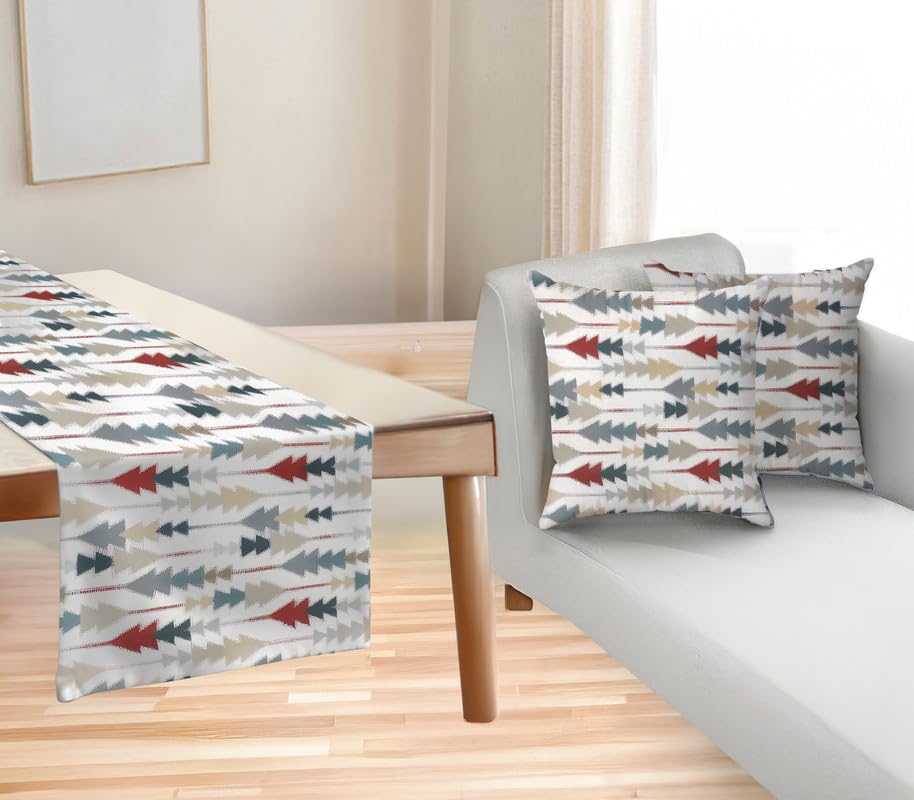 INTEX HOME Sofia Elegance 3-Piece Set – Linen Velvet Table Runner 45x135 cm - 2 Cushion Covers 40X40 cm – Elegant Home Décor for Dining Table & Living Room – Grey