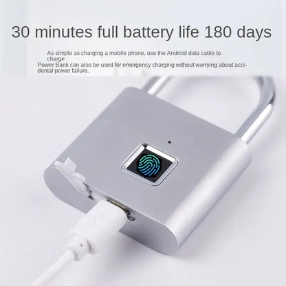 Rawrr Lock with Fingerprint, Padlock for Gym, Weatherproof, Multi-Use, Keyless Lock, Waterproof Padlock for Gym, Luggage, Warehouses, Locker, Silver