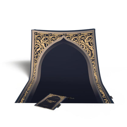 Al-Hedaya Waterproof Prayer Mat, a Durable Rug in Blue & Gold from Wipeable Material, 68x117 cm, for Comfortable Prayer, a Stylish Salah Mat for Outdoor, Indoor, and Travel Use