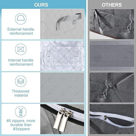 6 Pack Large Foldable Storage Boxes with Zipper & Reinforced Handles, Linen Clothes Organizer for Blankets, Comforters & Seasonal Items - Grey