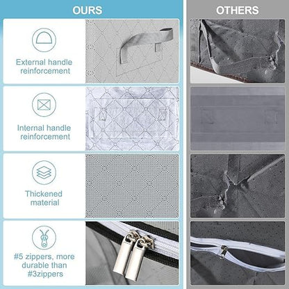 6 Pack Large Foldable Storage Boxes with Zipper & Reinforced Handles, Linen Clothes Organizer for Blankets, Comforters & Seasonal Items - Grey