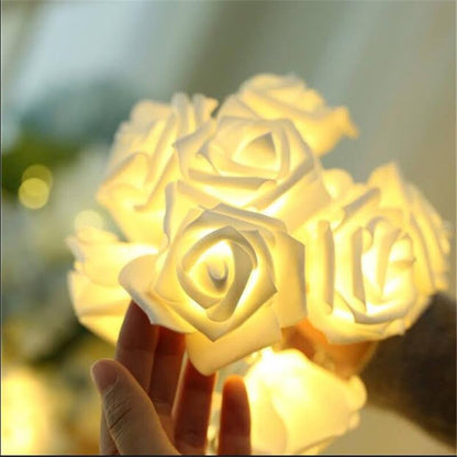 Rose Branch (20 LED Bulbs) Battery - 3 Meters - Warm Warm Rose - White Rose - Suitable for Decoration, Party, Home Decor