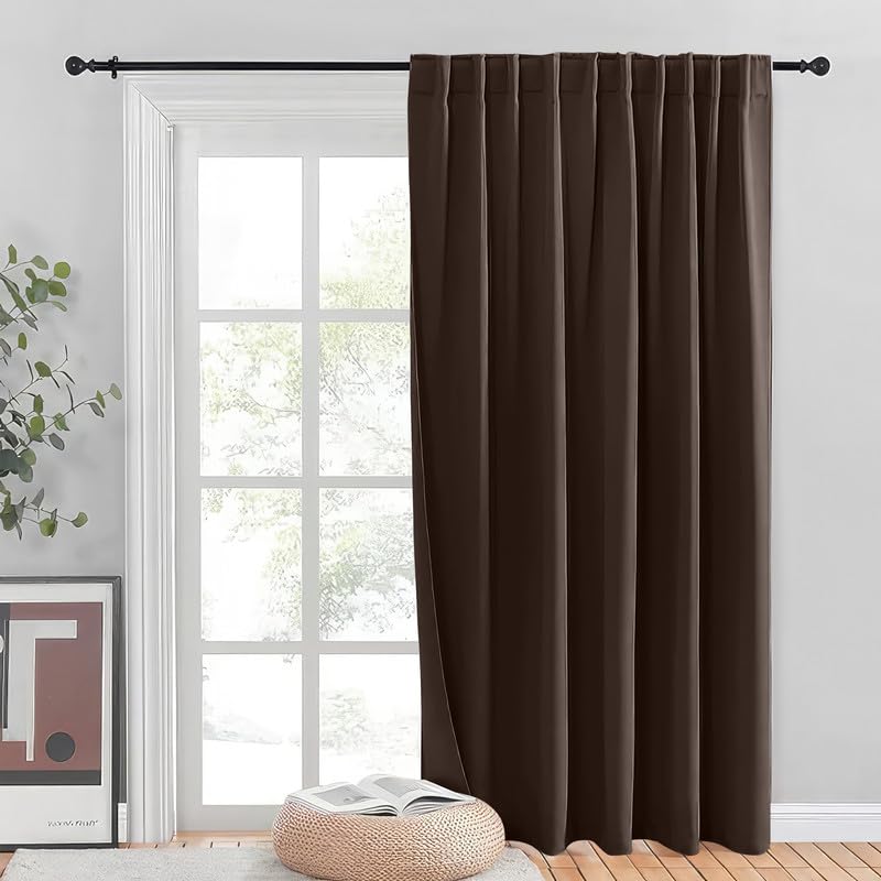 INtex CURTAINS HOUSE Blackout Blinds for Sliding Doors – Thermal Insulated Wide Curtains, Room Darkening, Blind Glass Doors, Two Hanging Options, Modern Design - Cappuccino 150 W x 230 L