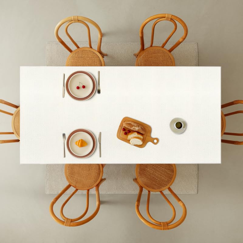 INtex Home Waterproof Tablecloth, Daniella Geometric Pattern Rectangle Table Cover, Stain Resistant Wipeable Fabric for Kitchen Dining Table, 1 Piece - Geometric Maze - Off-White - 200 x 270 cm