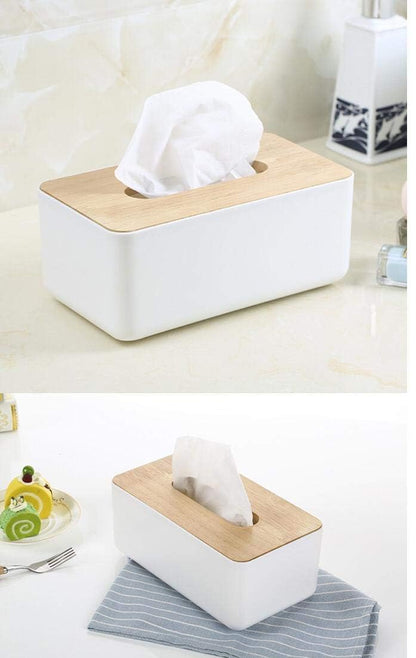 JK Enterprise 1pc Square Shape Wooden Cover Plastic Tissue Box Holder | Paper Napkin Holder Case | Tissue Holder Dispenser Organizer for Car Decor Home Room Hotel