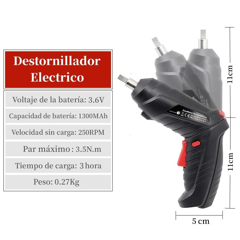 ELECTRIC CHOICE 3.6V Cordless Screwdriver, Rechargeable Portable Screwdriver Set 47 Pieces with LED Light, Rotatable Handle (90°-180°), with Suitcase, for Home, DIY, Decoration, Black