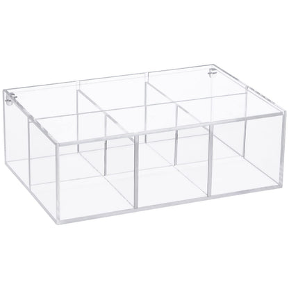 6-Compartment Clear Acrylic Box with Lid, Divided Plastic Drawer Organizer and Desk Container for Jewelry, Candy, Coffee Pods, and Makeup Accessories, Versatile Small Item Storage