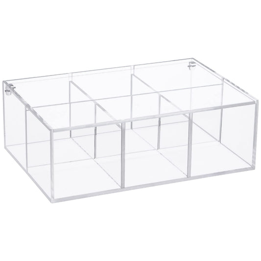 6-Compartment Clear Acrylic Box with Lid, Divided Plastic Drawer Organizer and Desk Container for Jewelry, Candy, Coffee Pods, and Makeup Accessories, Versatile Small Item Storage