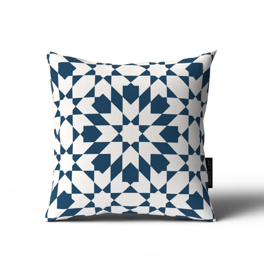 Topaz Velvet Cushion Cover in White & Blue, a luxurious 40x40 cm decorative throw pillow with an elegant pattern, perfect for adding a festive touch to your Ramadan or Eid home decor