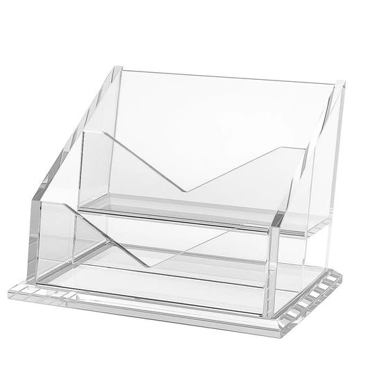 Clear Acrylic Business Card Holder, 2-Tier 2-Slot Display Stand, Holds up to 120 Cards, Desktop Name Card Organizer for Office and Exhibitions