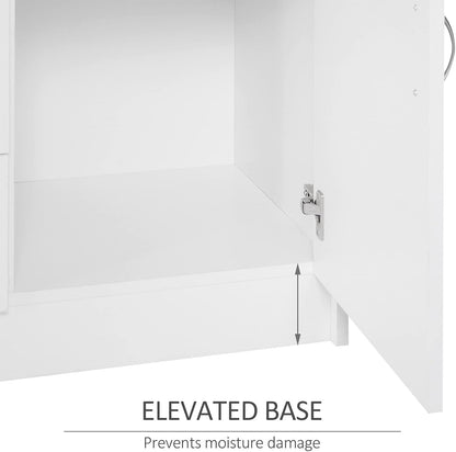 Freestanding Sideboard Cabinet with 2 Doors and 4 Drawers, Versatile Organizer for Kitchen, Dining, or Living Room in a Clean White Finish with a Modern Minimalist Style