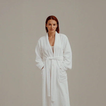Hotel Collection Bathrobe in White, made from 100% Soft and Absorbent Cotton, a Unisex Robe for Men and Women, One Size Fits All, 1350g, perfect for Home, Spa, and Bathroom Luxury Use