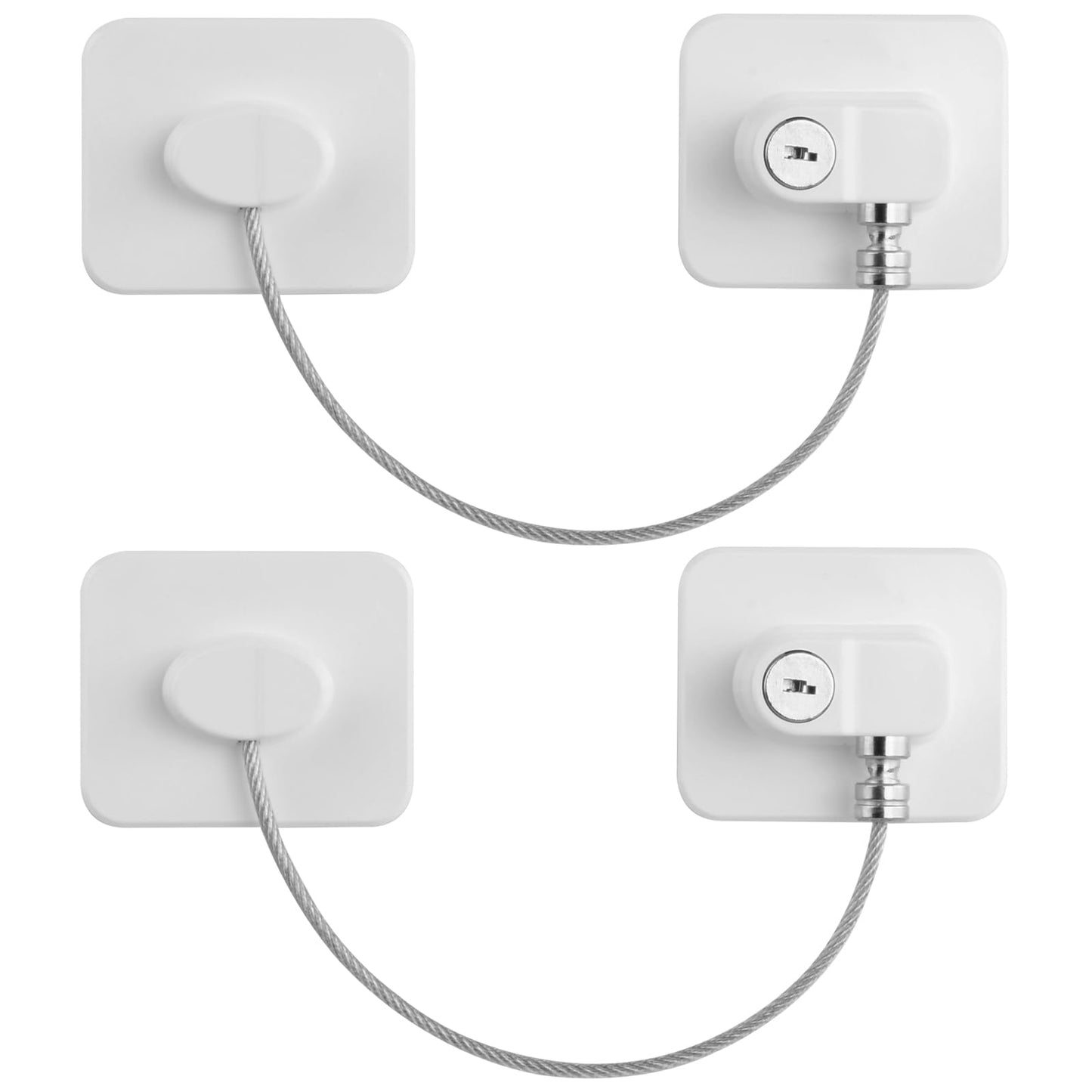Wisebom Child Safety Cable Lock, 2 Pcs Strong Adhesive Cable with Key Lock for Fridge Door for Window Door Refrigerator Drawer Wardrobe (White)
