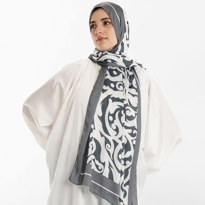 Isdal Al-Hedaya Women's Prayer Dress, a One-Piece Garment in Grey & White made of Soft Satin for Full Modest Coverage, One Size Fits All, a Chic and Comfortable Abaya for Muslim Women