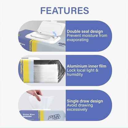 SILENCIO Kitchen Cleaning Wipes | Strong Decontamination Kitchen Wipes | Disposable Kitchen Wet Wipes Household Cloth Towel For Removing Grease Stains And Cleaning Glass Table Wet Tissue Wipes
