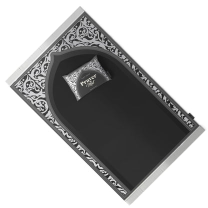 Velvet Prayer Mat in Grey and White, 68x117 cm, a luxurious and soft rug with a chic, modern design, perfect for a comfortable prayer experience at home or as a thoughtful gift