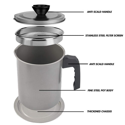 1.7L Oil Storage Grease Keeper with Filter, Oil Storage Filter, Food Oil Strainers,Grease Container
