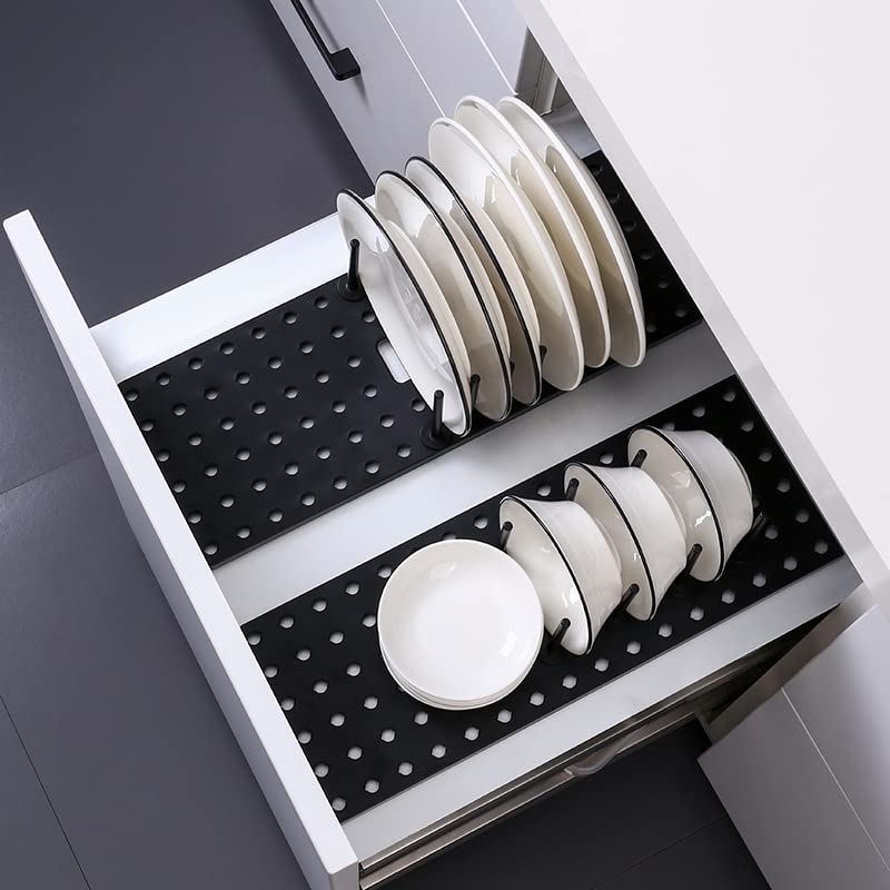 2 Piece Dish Drying Rack Space Saver Organizer Drying Rack for Dishes, Cups, Pots, Pots - Customizable Design - Black - Product Dimensions 54x15 cm