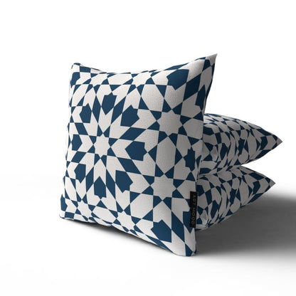 Topaz Velvet Cushion Cover in White & Blue, a luxurious 40x40 cm decorative throw pillow with an elegant pattern, perfect for adding a festive touch to your Ramadan or Eid home decor