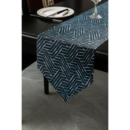 INtex Home Table Runner with V-Shaped End, Nadia’s Geometric Design in Heavy Duty Velvet Linen Fabric, Reception Living Room or Special Occasions, 1 Pc - 45 x 160 cm - Café