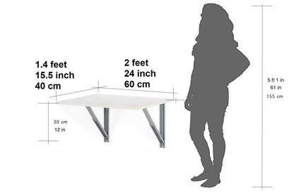 Folding WalLMounted Study Table in White, L40.6 x W61.0 cm Floating Desk, Space-Saving Fold-Down Laptop Table for Home Office, Portable WalLTable, Laminated Finish