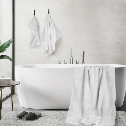 4-Piece Towel Set, 100% Cotton ? Includes 1 Bath Towel 140 cm x 70 cm, 1 Hand Towel 100 cm x 50 cm, 2 Washcloths 30 cm x 30 cm, Quick Dry, Super Soft, Highly Absorbent, No Fade, White