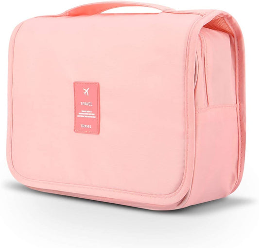 COOLBABY Travel Makeup Cosmetic Bag Shower Bags Hanging Toiletry Bag - Pouch Large Cosmetic Makeup Travel Organizer for Men & Women with Sturdy Hook, Pink, 9.4*3.5*7.8 inches, Portable Toiletry Bag