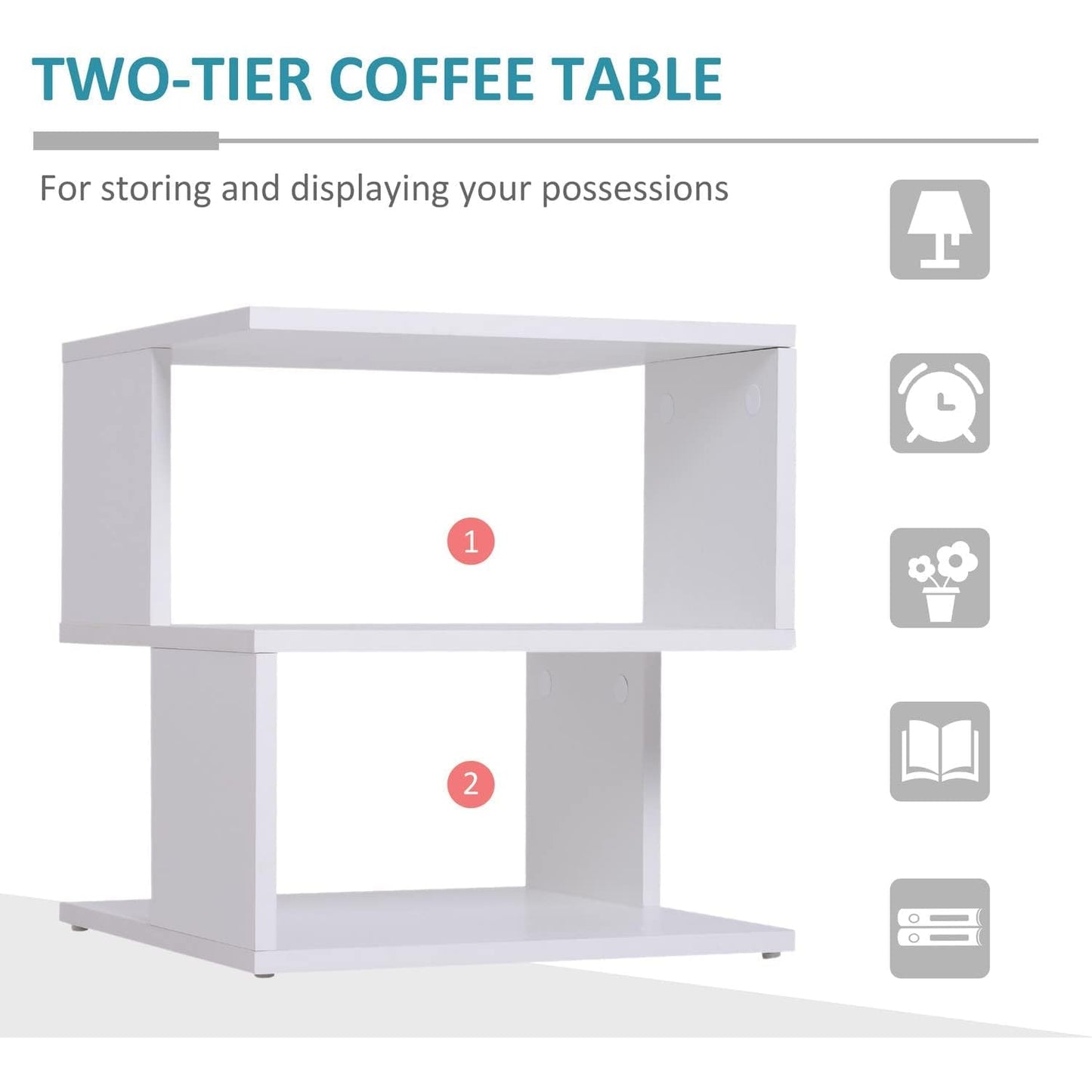 Modern Square 2-Tier Wooden Side Table in White, 40x43x40cm, End Table with Lower Shelf for Living Room, Compact Nightstand for Bedroom, Minimalist Design