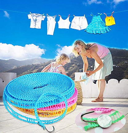 wecan 3Pack 5m/ 16.4ft Washing Line, Outdoor Windproof Clothesline, Portable Clothes Line for Clothes Drying, Airer Windproof Non-slip Rope Elastic Laundry Line, Use for Outdoor Camping Travel Hanger