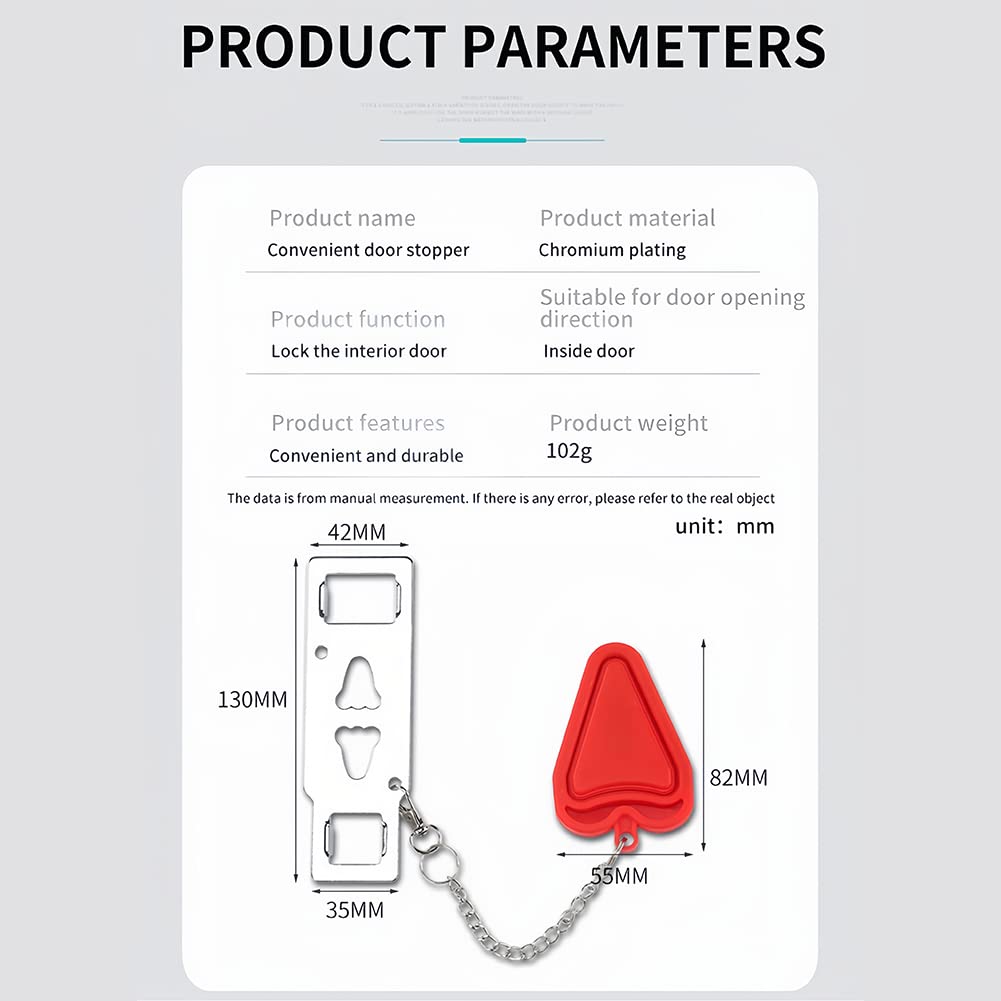 Portable Door Lock, Door Lock, Burglary Protection, Travel Lock, Apartment Door, Additional Lock, Door Chain Security, for Hotel School, Bathroom, Red