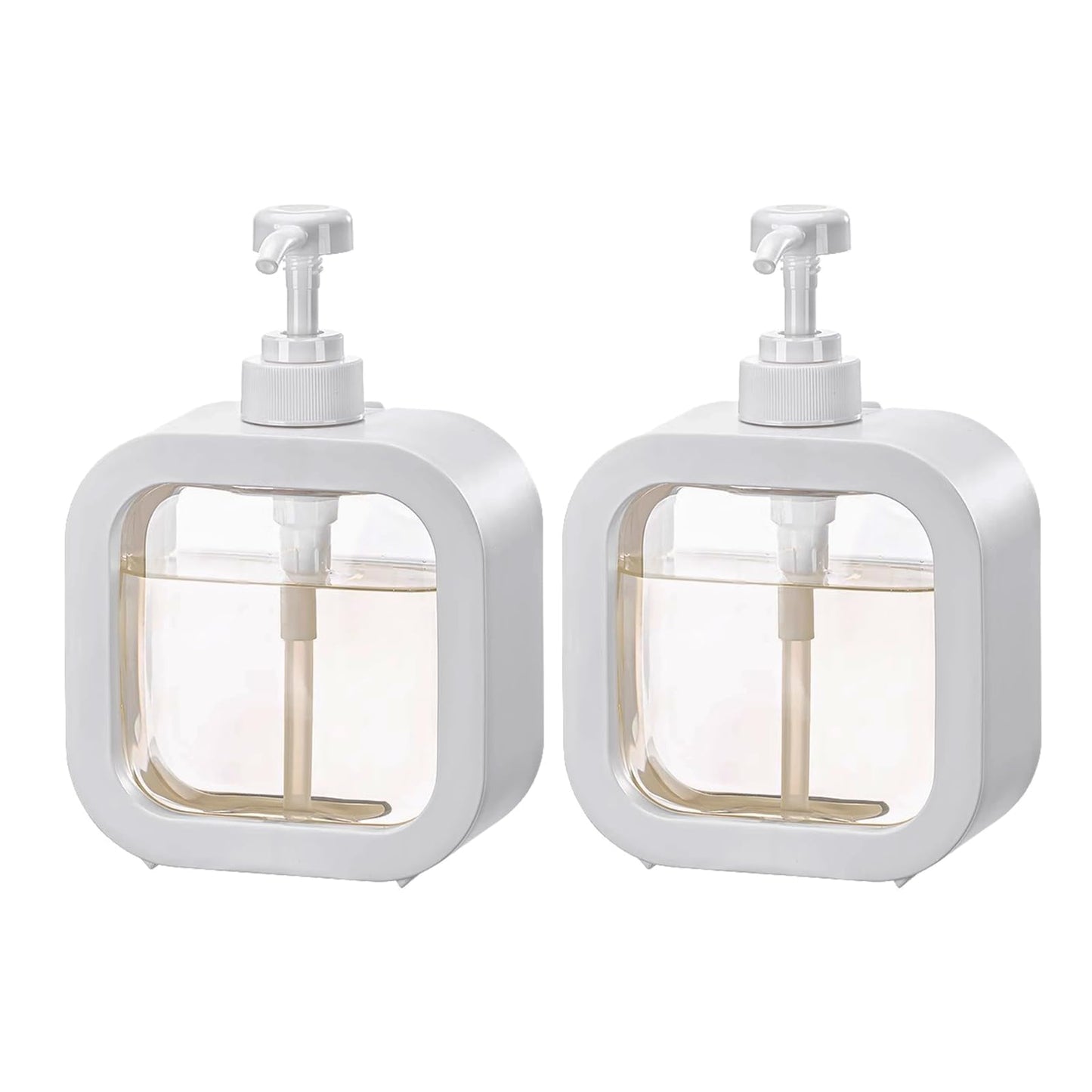 Augous 2 Pack 500ml Square Clear Soap Dispenser Bottle Refillable Bathroom Soap Dispenser for Lotion, Shampoo, and shower gel
