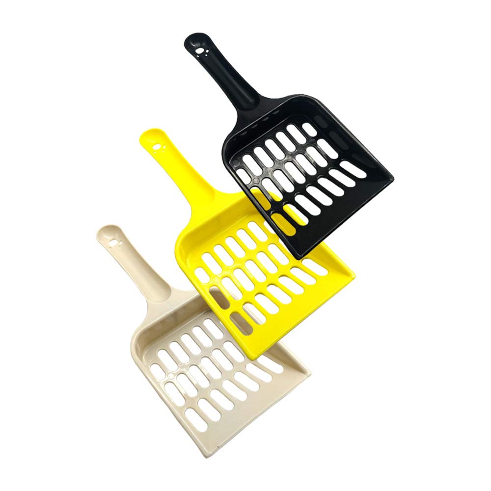 NA Cat Litter Shovel Plastic Scoop Pet Cleaning Tool (Beige, Yellow, Black) - Pack of 3