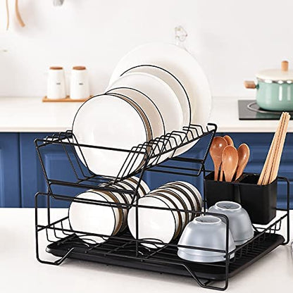 Orchid M TIM Dish Drying Rack, 2-tiers Dish Rack Drainer Set with Drain Board Tray for Kitchen Counter