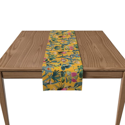 Canvas Floral Yellow Runner, a Durable Decorative Centerpiece with a Sunny Multicolor Pattern, 35x140 cm, a Bright and Cheerful Accent for your Dining Table or Kitchen Island Decor
