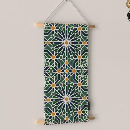 Ramadan's Unique Adden Velvet Fabric Posters Set, a Wall Art Decor Kit for Festive Home Decor, Green & Blue, a Garden-Inspired Islamic Design for Living Room or Bedroom