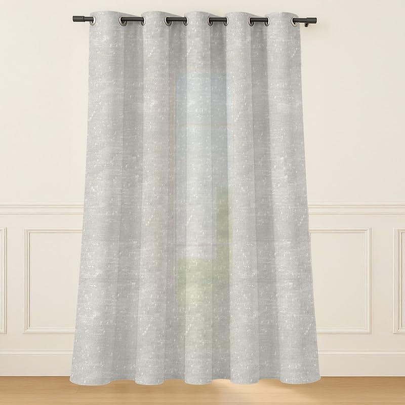INTEX HOME Elegant Linen Curtain Panel, Semi-Transparent Sheer Fabric with Steel Grommets, Lightweight Drapery, Soft Light Filtering Window Cover - 1 piece - Off-White - 400 W x 230 L