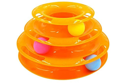 Cat Darling Toys Little Pet Toys Interactive Three Levers Tower of Tracks Pet Crazy Ball Disk Toy (Orange-Triangle)