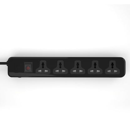 iLOCK power strip 5 universal outlets with switch (Black) - 2 Meter