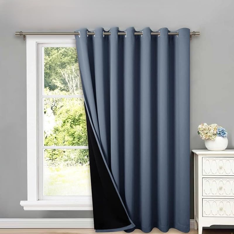 INtex CURTAINS HOUSE 100% Blackout Curtains - Double Layer Drapes for Full Darkness & Energy Saving Blocking Window Panels for Bedroom, Living Room & Office Grey 150W X 260L CM