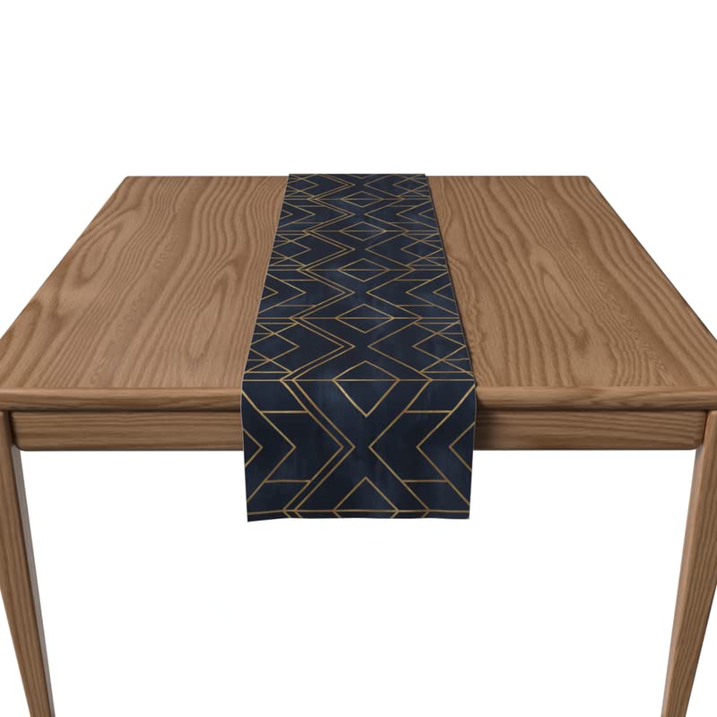 Velvet Golds Dark Blue Runner, a Plush Decorative Centerpiece in Dark Blue & Gold, 35x140 cm, an Opulent and Luxurious Table Scarf for a Sophisticated and Modern Dining Experience