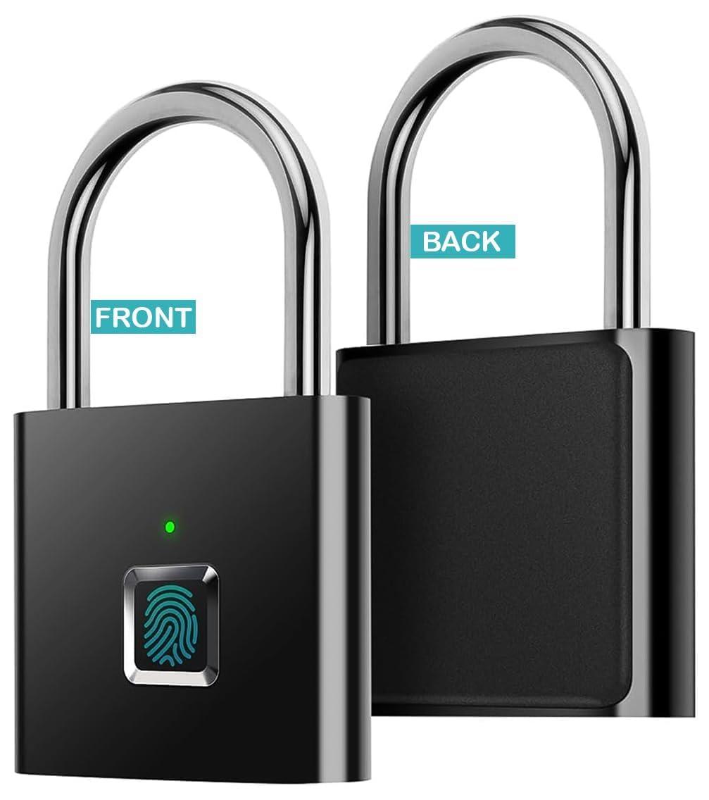 JASIFS Smart Lock Fingerprint Biometric Padlock | Keyless & Password-Free Access |Stores 10 Fingerprints| Inbuilt Rechargable Batery with Indicator |Waterproof Metal Padlock for Home,Office Security