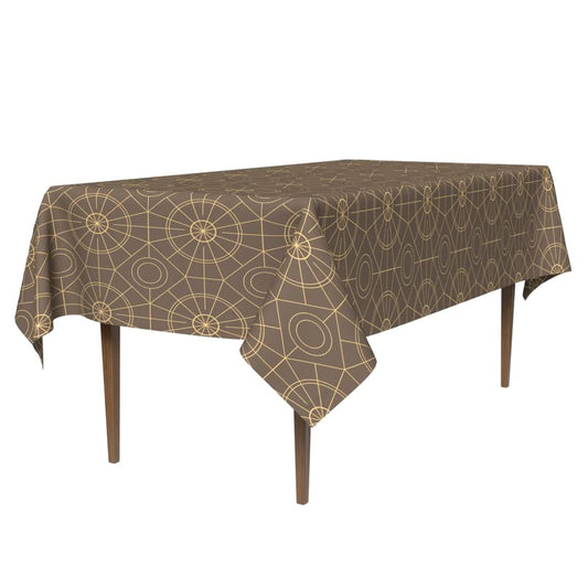 Islamteric Waterproof Tablecloth in Brown & Gold, a 140x300 cm Rectangular Table Cover made from Spillproof Polyester, a Durable Protector with a Rich Islamic Pattern for Large Tables